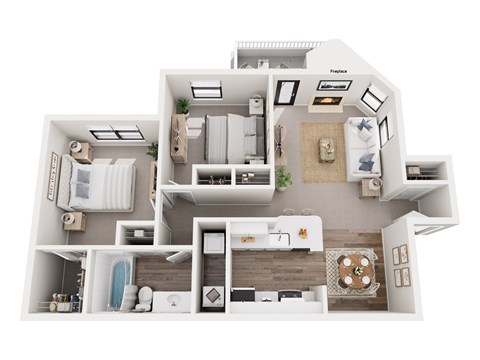 Floor plan for 2 beds, 1 bath, 875 sqft